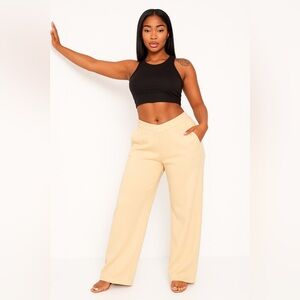 PrettyLittleThing Plus Size 20 Oatmeal V-Waist Wide-Leg Sweatpants